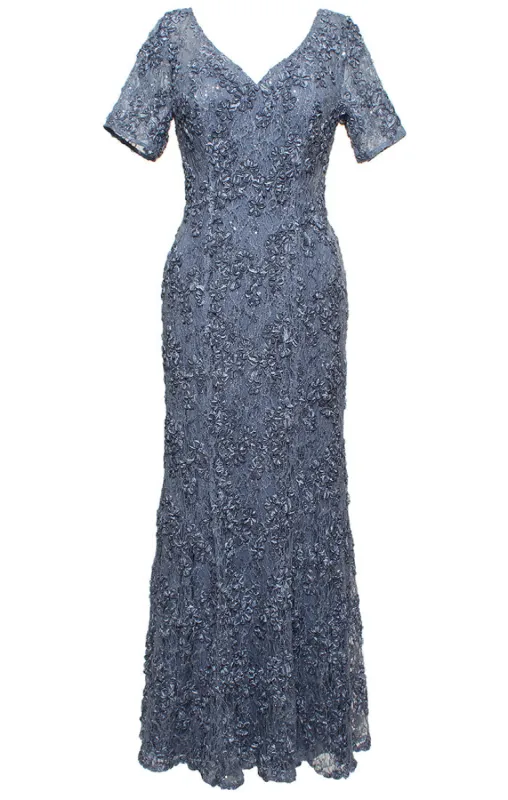 *Long Soutache V-Neck Dress with Short Illusion Sleeves sold by Alex Evenings