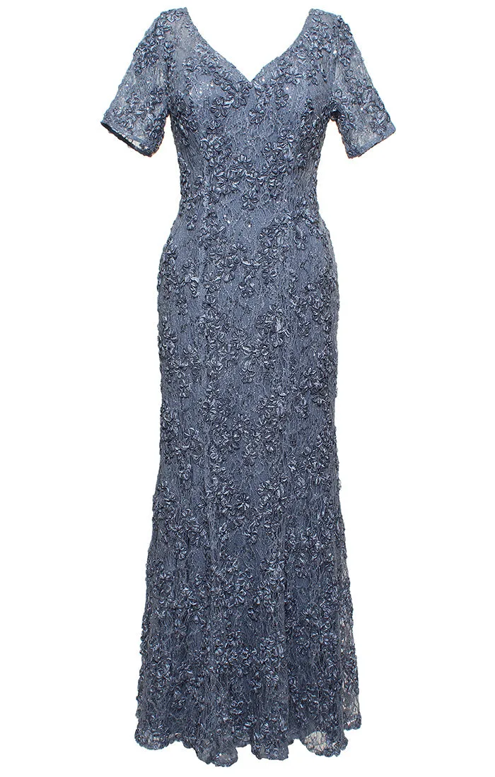 *Long Soutache V-Neck Dress with Short Illusion Sleeves sold by Alex Evenings