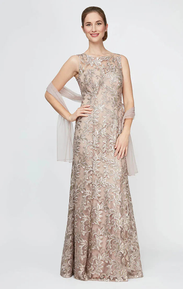 Embroidered Tulle Gown with Sweetheart Illusion Neckline & Matching Shawl sold by Alex Evenings