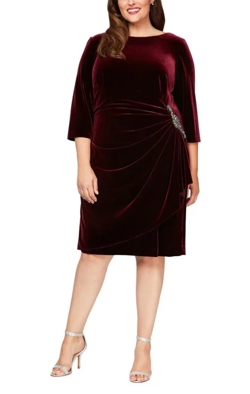 Plus - Velvet Cocktail Dress with Figure Flattering Side Ruching sold by Alex Evenings