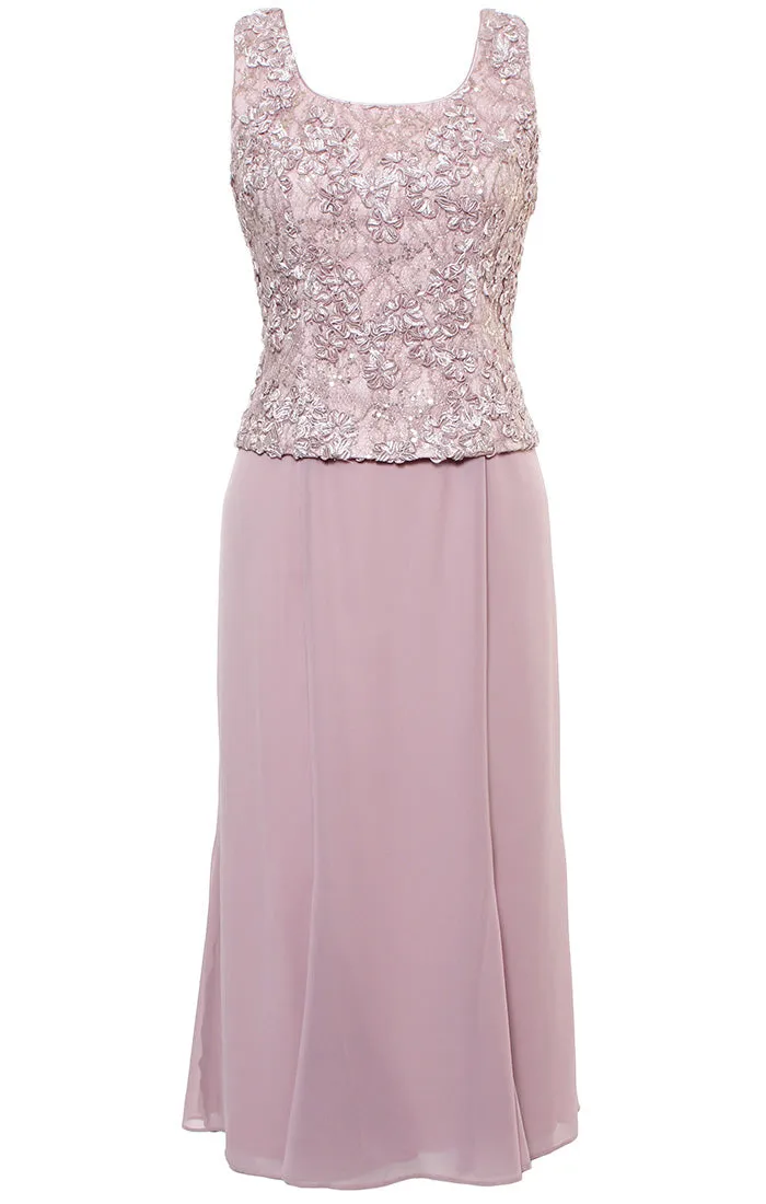 Tea Length Soutache Dress with Center Front Button Jacket and Chiffon Skirt sold by Alex Evenings product image thumbnail 2