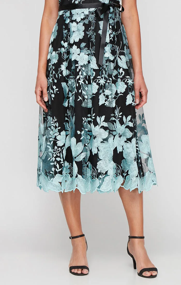 Midi Length Sleeveless Embroidered Dress With Full Skirt and Tie Belt sold by Alex Evenings product image thumbnail 3