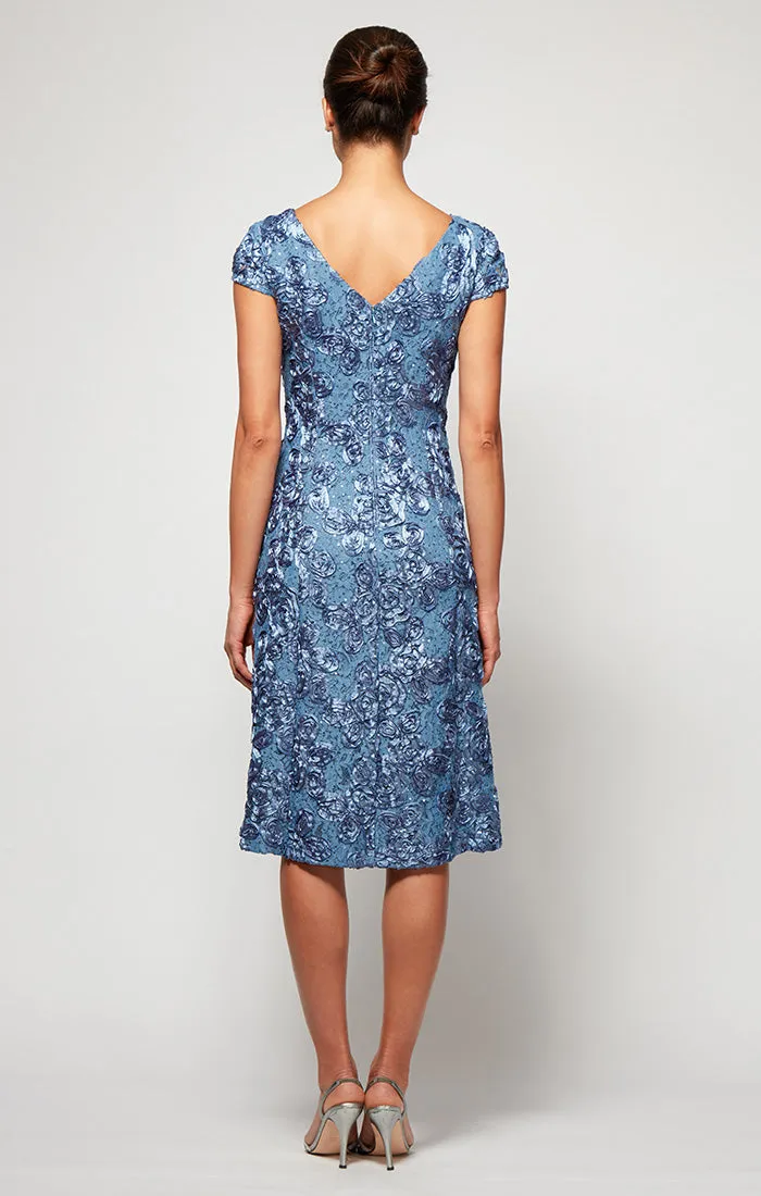 Petite Midi Cocktail Dress in Rosette Lace with Cap Sleeves sold by Alex Evenings product image thumbnail 2