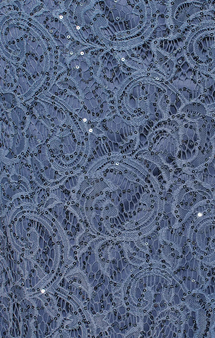 Plus Long V-Neck Stretch Sequin Lace with Cold Shoulder Sleeves and Cascade Detail Skirt sold by Alex Evenings product image thumbnail 2