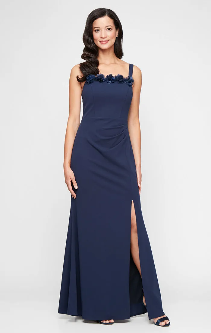 Long Stretch Crepe Bolero Jacket Dress with Flower Neckline Detail and Front Slit sold by Alex Evenings product image thumbnail 4