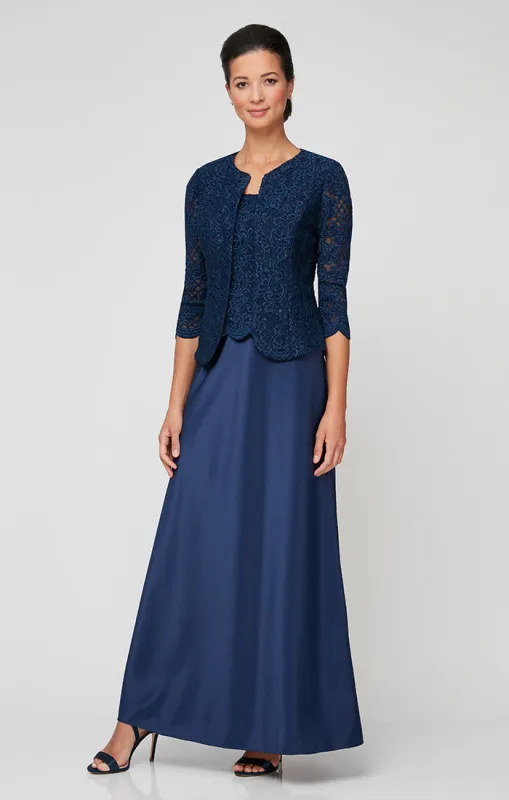 Petite Glitter Lace & Satin Jacket Dress with Open Jacket sold by Alex Evenings