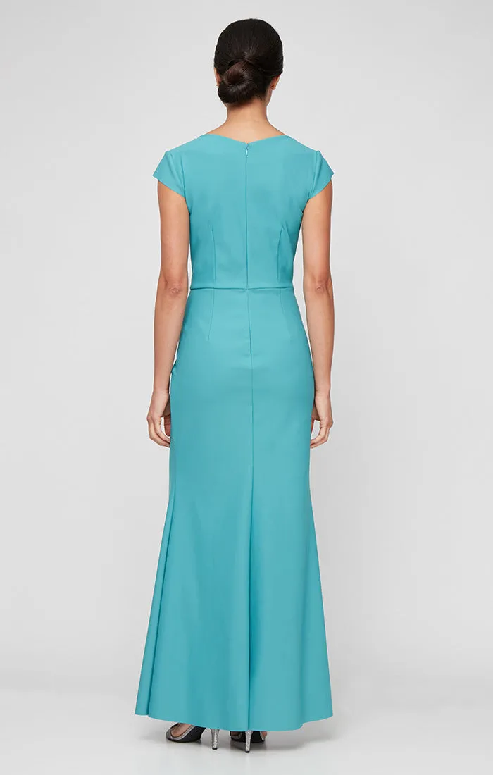Compression V-Neck Gown with Cap Sleeves & Cascade Ruffle Skirt sold by Alex Evenings product image thumbnail 2