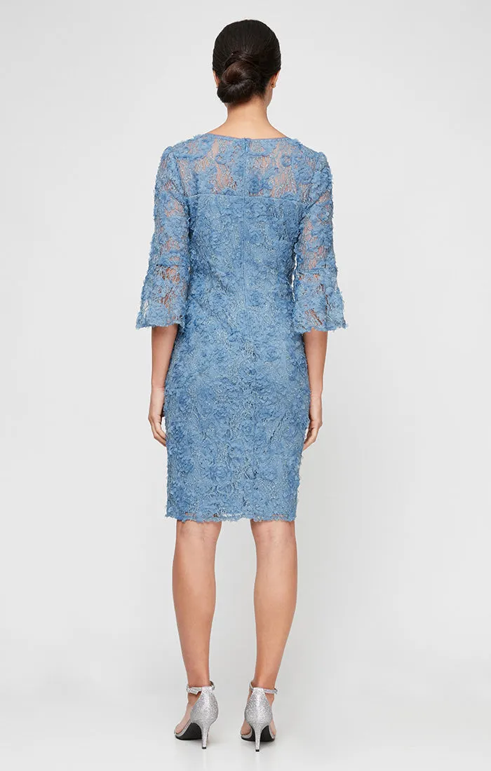 Short Flower Soutache Dress with Illusion Neckline and Bell Sleeves sold by Alex Evenings product image thumbnail 2