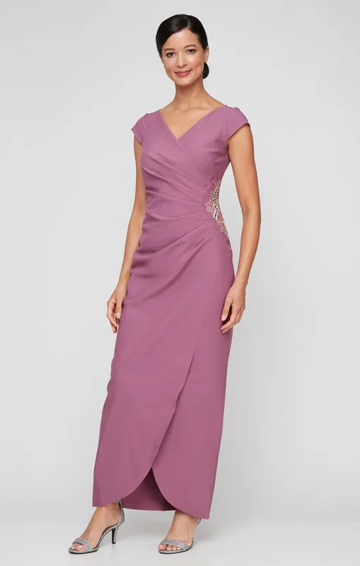 Compression Dress with Cap Sleeves, Tulip Overlay Skirt & Beaded Embellishment at Hip sold by Alex Evenings