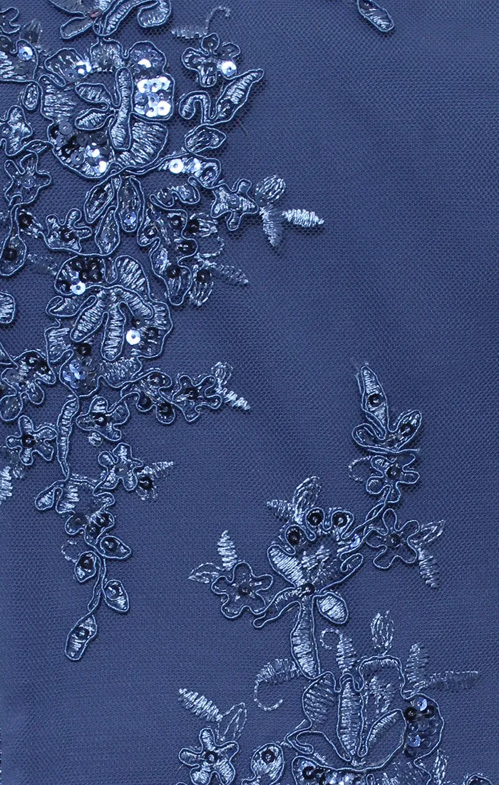 Midi Embroidered Mock Dress with V-Neckline, Illusion Sleeves and Full Chiffon Skirt sold by Alex Evenings product image thumbnail 3