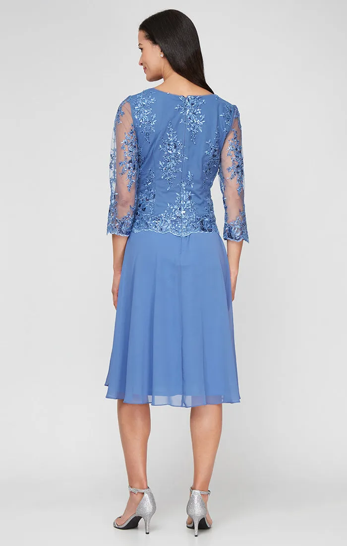 Midi Embroidered Mock Dress with V-Neckline, Illusion Sleeves and Full Chiffon Skirt sold by Alex Evenings product image thumbnail 2