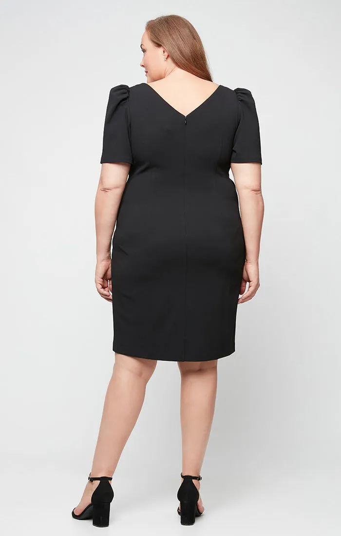Plus Short Stretch Crepe Sheath Dress with Embellished Neckline with Gather Waist and Puff Shoulder Elbow Sleeves sold by Alex Evenings product image thumbnail 2