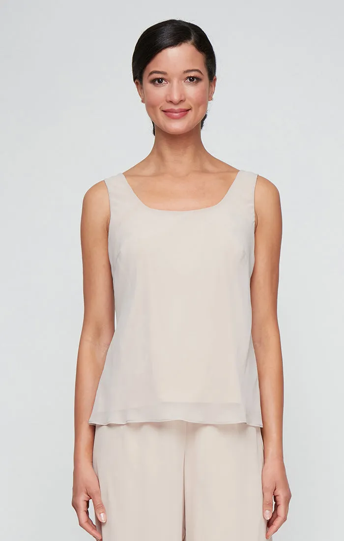 3/4 Sleeve Embroidered Twinset with Solid Chiffon Scoop Neck Tank and Hook Neck Closure Jacket sold by Alex Evenings product image thumbnail 2