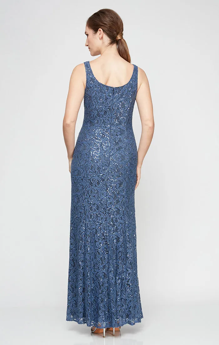 Regular - Sequin Lace Long A-Line Dress with 3/4 Sleeve Illusion Jacket sold by Alex Evenings product image thumbnail 4