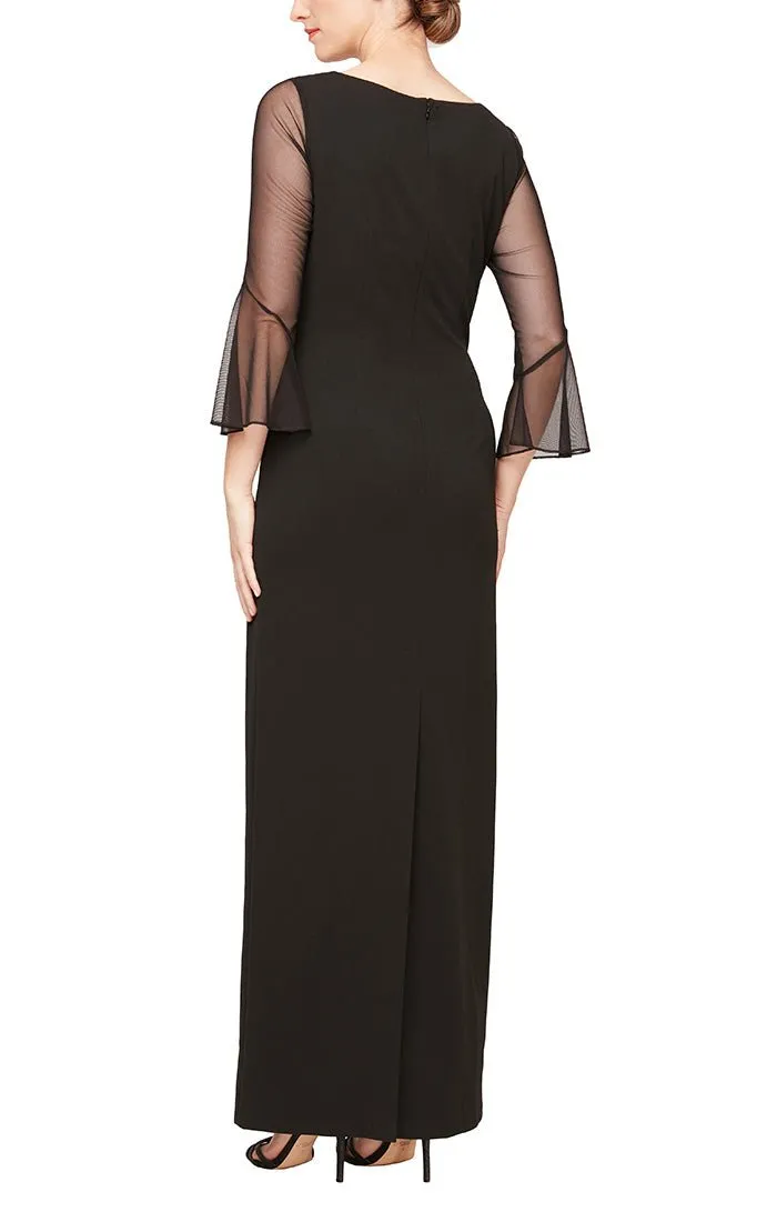 Long Column Dress With Heat Set Illusion Neckline and Bell Sleeves sold by Alex Evenings product image thumbnail 2