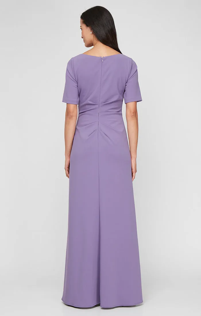 Long Stretch Crepe Dress with Square Neckline, Elbow Sleeves and Front Slit sold by Alex Evenings product image thumbnail 3