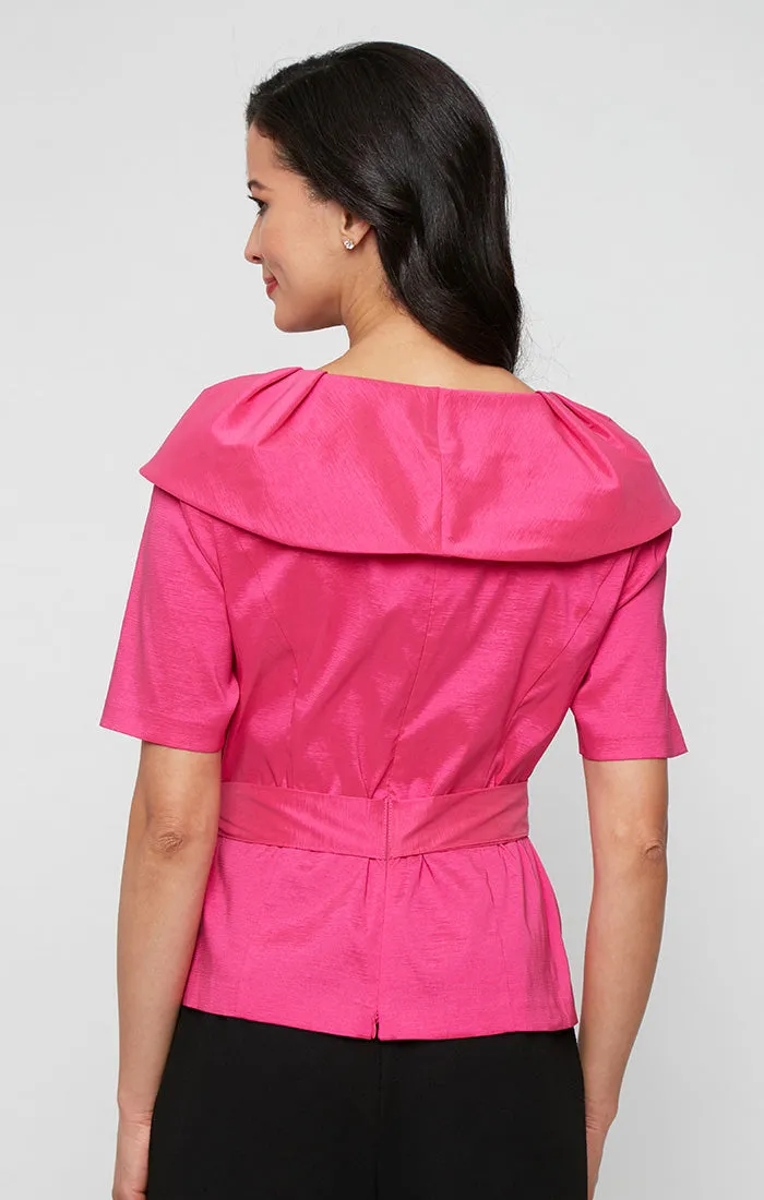 Elbow Sleeve Stretch Taffeta Blouse with Collar and Tie Waist sold by Alex Evenings product image thumbnail 2
