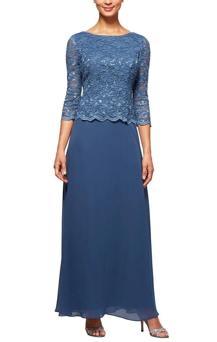 3/4 Sleeve Lace and Chiffon Gown with Scalloped Lace Detail sold by Alex Evenings product image thumbnail 4