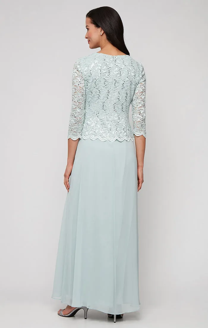 3/4 Sleeve Lace and Chiffon Gown with Scalloped Lace Detail sold by Alex Evenings product image thumbnail 2