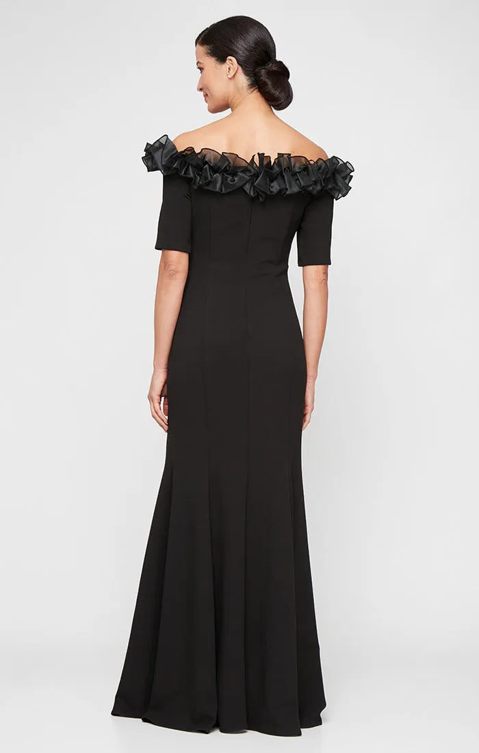 *Long Stretch Crepe Off the Shoulder Dress with Organza Ruffle Neckline Detail sold by Alex Evenings product image thumbnail 3