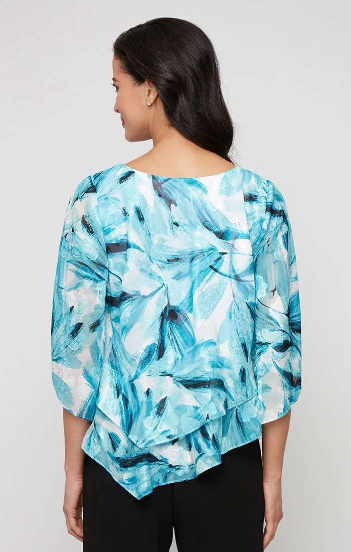 Printed Chiffon Blouse with Asymmetric Double Tier Pointed Hem sold by Alex Evenings product image thumbnail 2