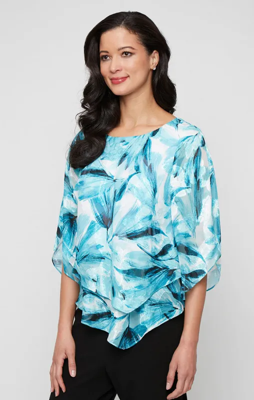 Printed Chiffon Blouse with Asymmetric Double Tier Pointed Hem sold by Alex Evenings
