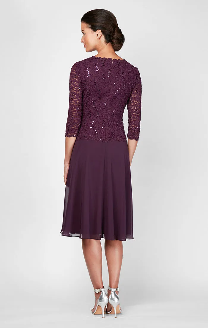 Petite Tea-Length Dress with Sequin Lace Bodice & Chiffon Skirt sold by Alex Evenings product image thumbnail 4