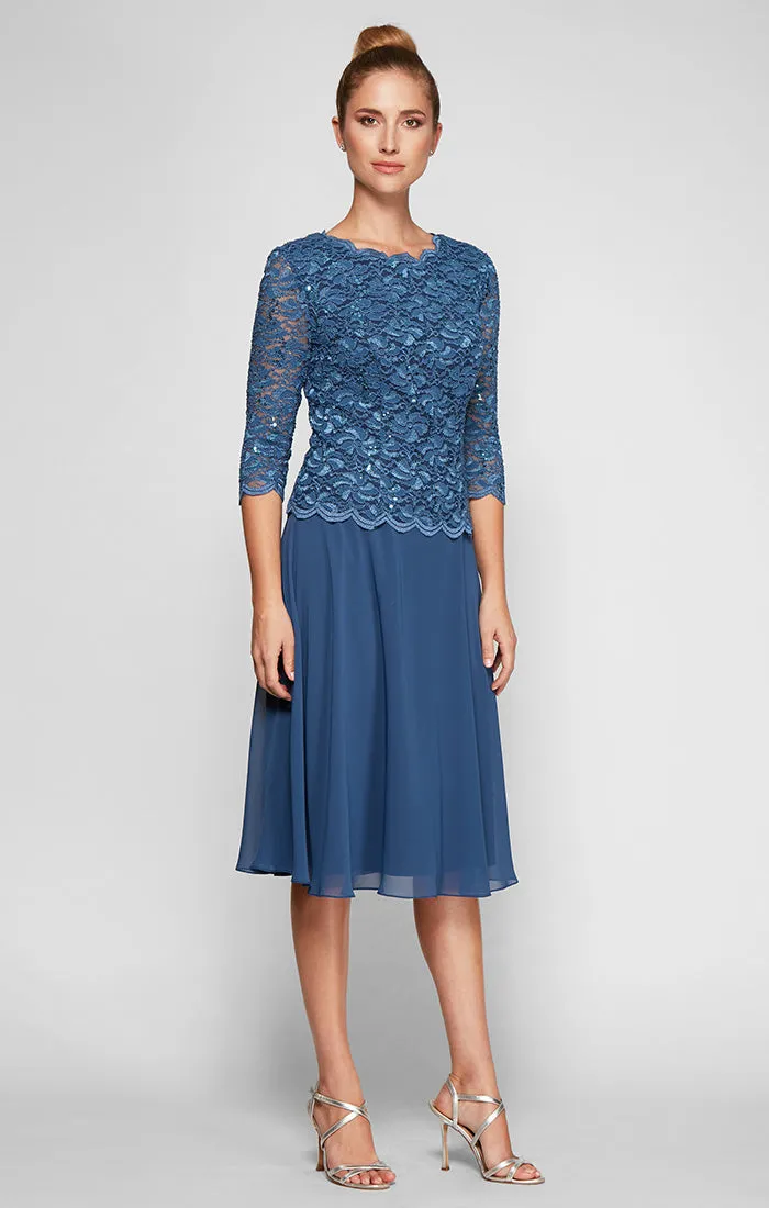 Tea-Length Dress with Sequin Lace Bodice & Chiffon Skirt sold by Alex Evenings product image thumbnail 5