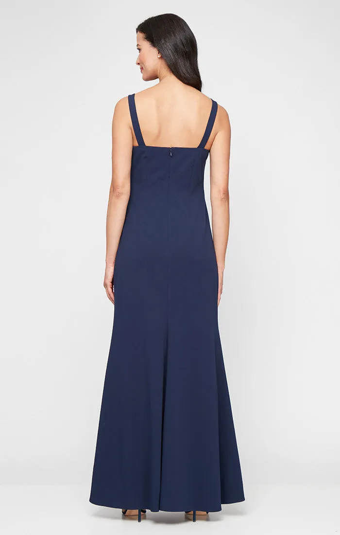 Petite Long Stretch Crepe Bolero Jacket Dress with Flower Neckline Detail and Front Slit sold by Alex Evenings product image thumbnail 4