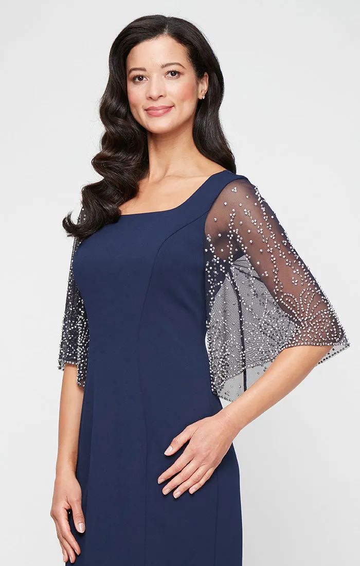 Petite Short Stretch Crepe Sheath Dress with Square Neckline and Heat Set Illusion Sleeves sold by Alex Evenings product image thumbnail 3