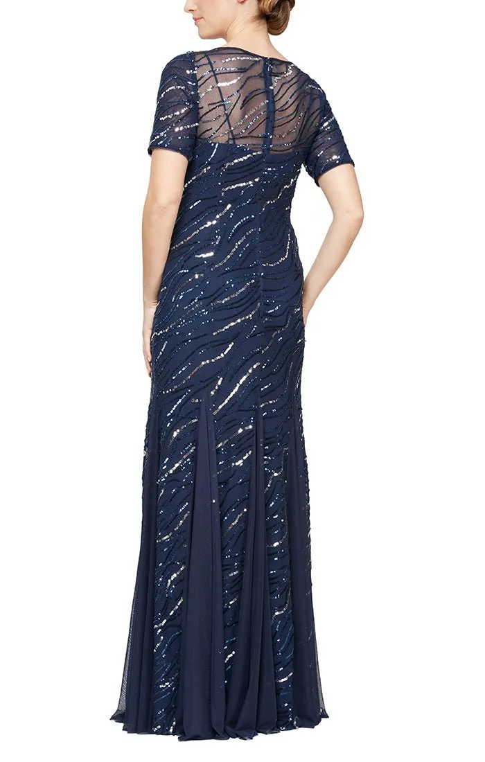 Regular - Long V-Neck Fit & Flare Gown with Illusion Neckline and Godet Detail Skirt sold by Alex Evenings product image thumbnail 2