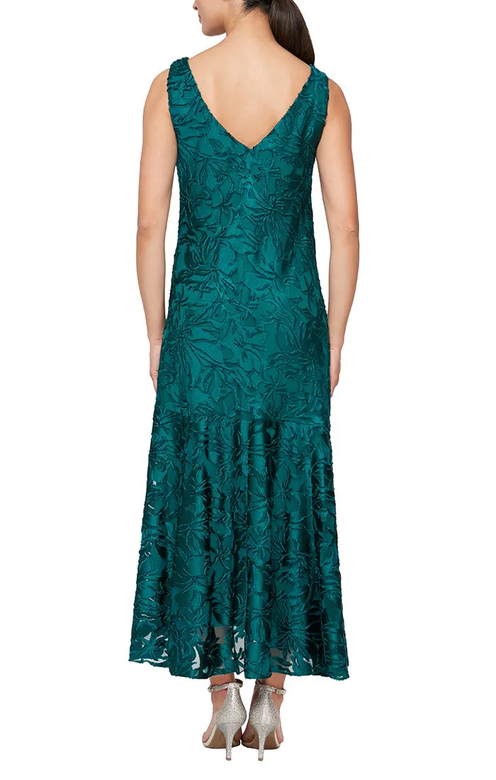 Tea-Length Sleeveless Burnout Chiffon Cowl Neckline Dress sold by Alex Evenings product image thumbnail 2