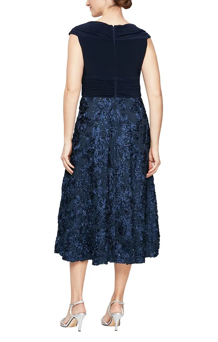 Plus - Midi Length A-Line Sleeveless V-Neck Dress with Soutache Skirt and Pleated Bodice Detail sold by Alex Evenings product image thumbnail 2