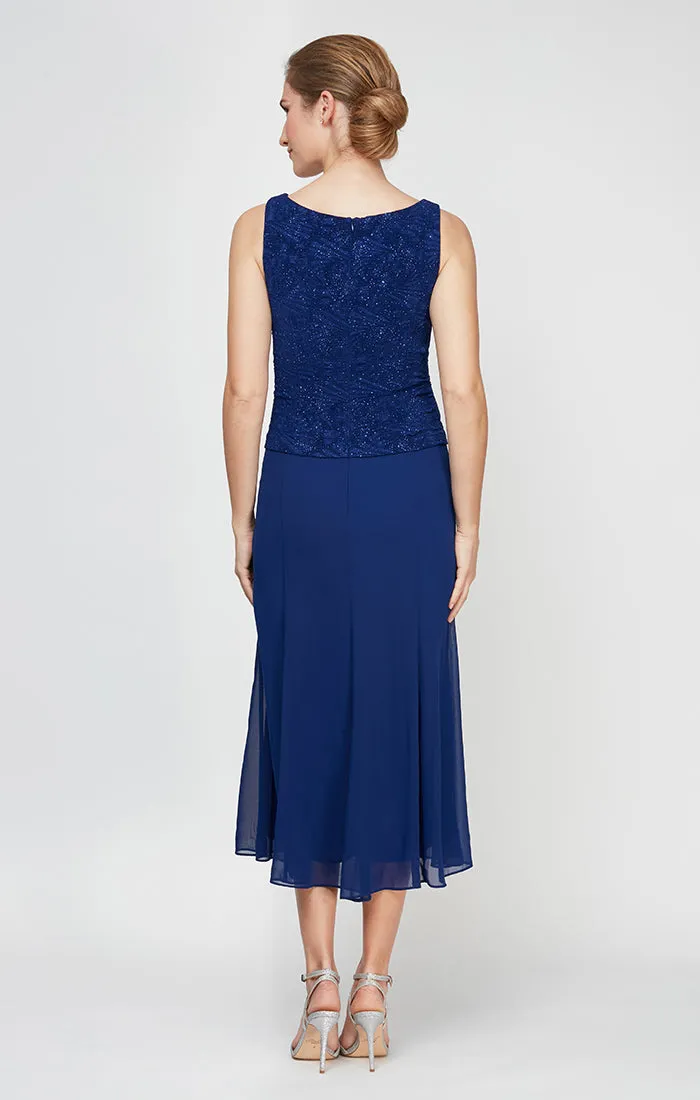 Petite - Tea-Length Jacket Dress with Glitter Jacquard Knit Bodice and Jacket and Mesh Skirt sold by Alex Evenings product image thumbnail 4