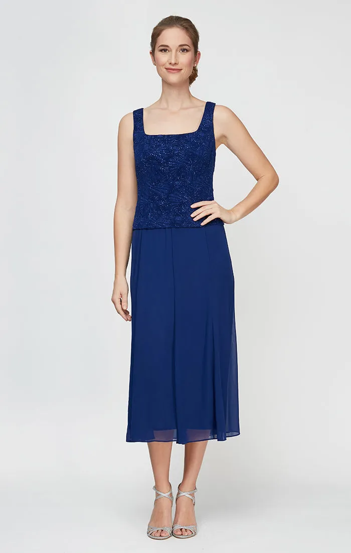 Petite - Tea-Length Jacket Dress with Glitter Jacquard Knit Bodice and Jacket and Mesh Skirt sold by Alex Evenings product image thumbnail 2