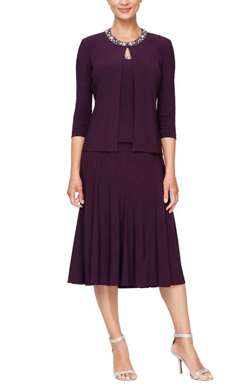 Regular - Matte Jersey Jacket Dress with Sequin Beaded Trim sold by Alex Evenings