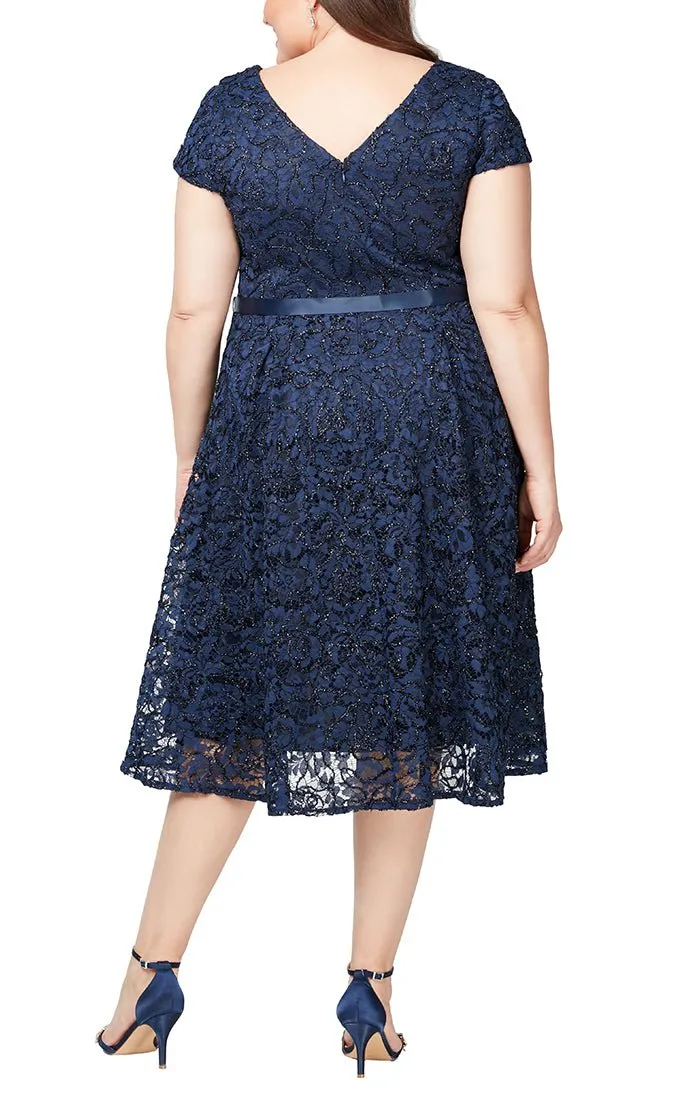 Plus - Cap Sleeve V-Neck Cocktail Dress with High/Low Hem Skirt & Tie Belt sold by Alex Evenings product image thumbnail 2