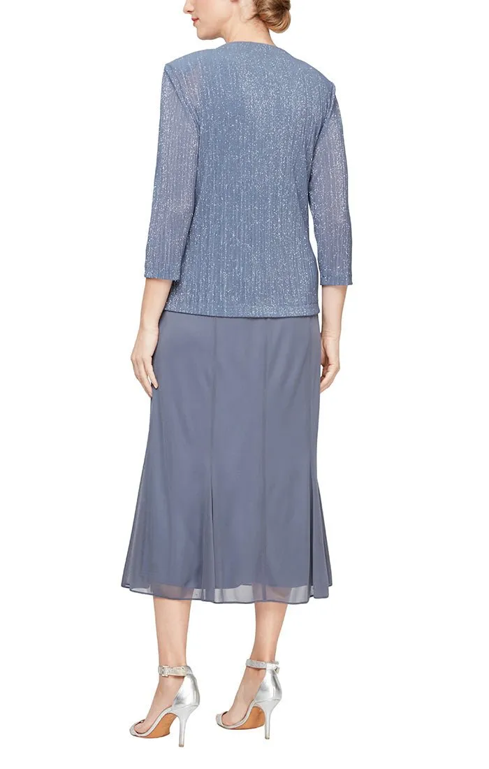 Plus - Pleated Glitter Mesh Jacket Dress with Hook Neck Closure Jacket and Square Neck Bodice sold by Alex Evenings product image thumbnail 3