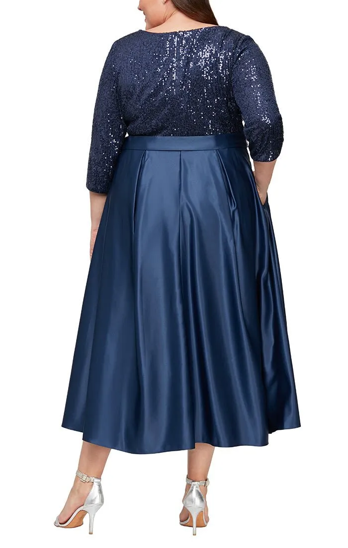 Plus Midi Length Party Dress with Surplice Neckline, Tie Belt and Full Skirt sold by Alex Evenings product image thumbnail 4