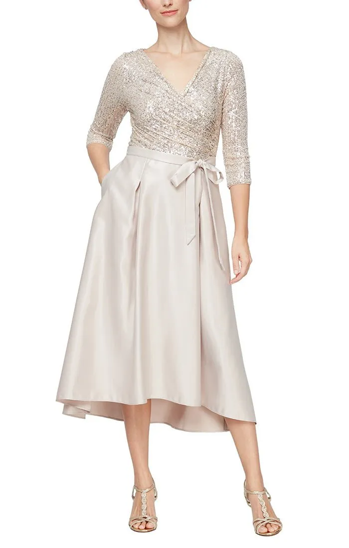 Plus Midi Length Party Dress with Surplice Neckline, Tie Belt and Full Skirt sold by Alex Evenings