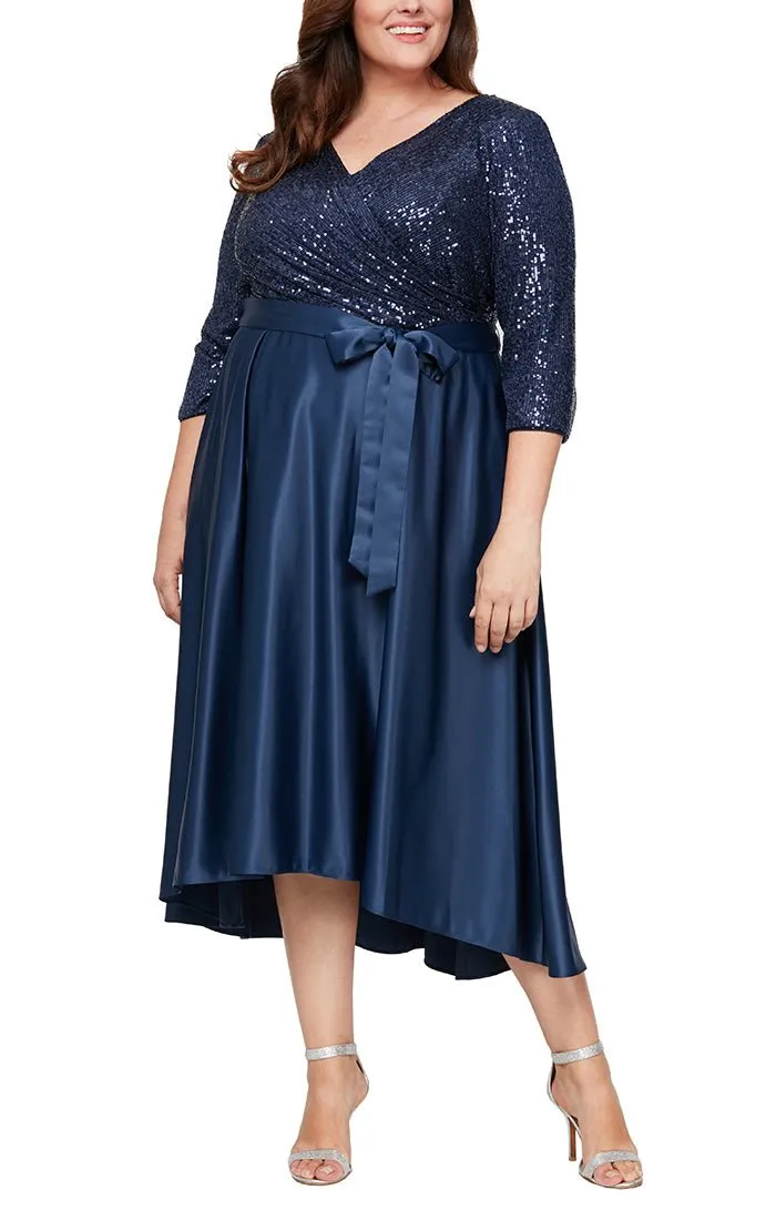 Plus Midi Length Party Dress with Surplice Neckline, Tie Belt and Full Skirt sold by Alex Evenings product image thumbnail 3
