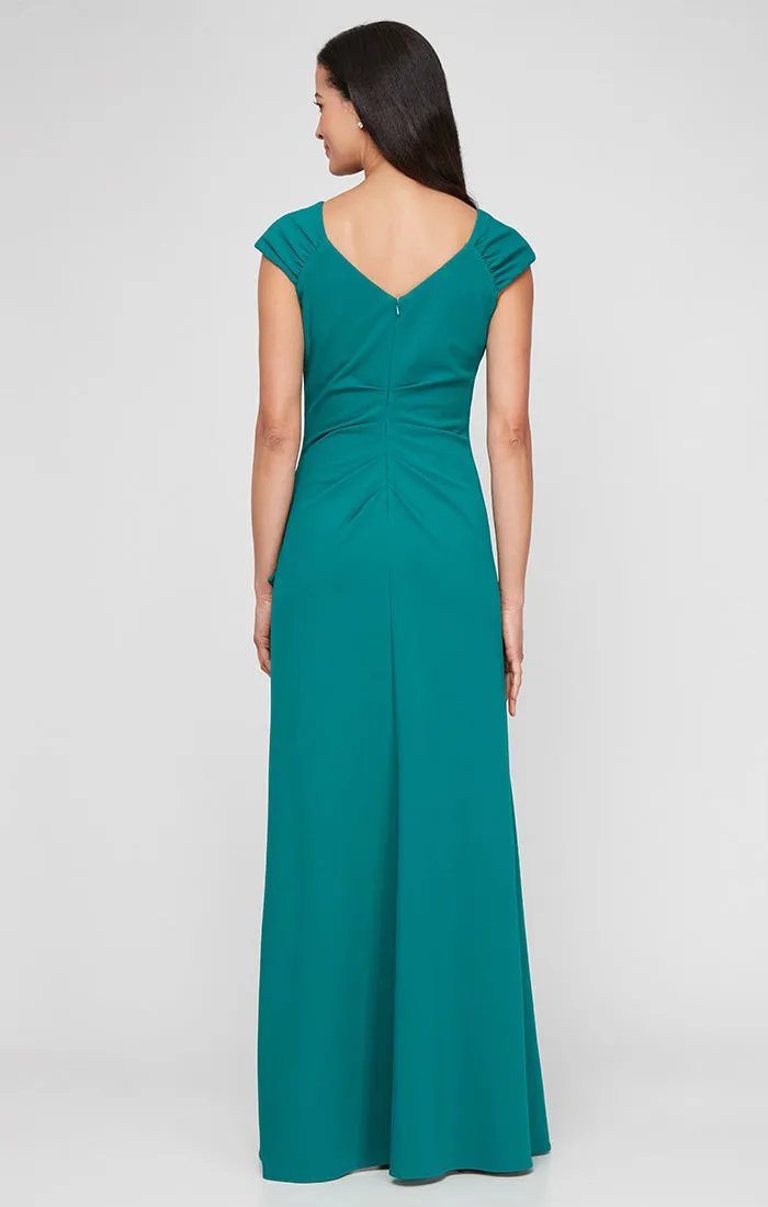 Plus Long Stretch Crepe Dress with Ruched Strap Detail and Cascade Skirt sold by Alex Evenings product image thumbnail 2