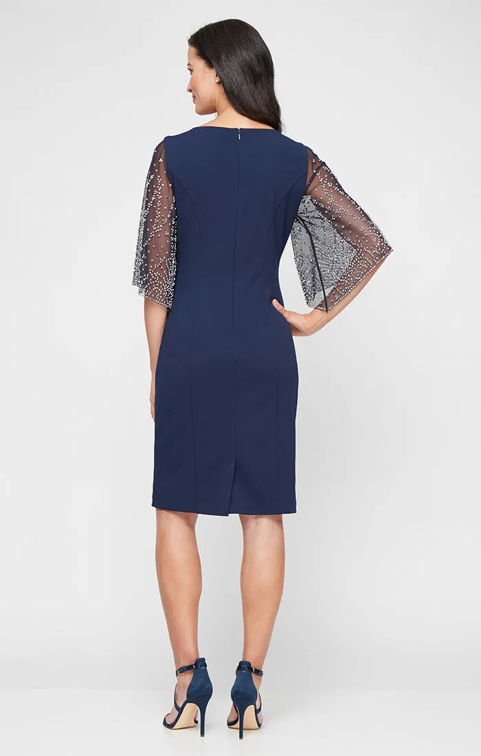 Plus Short Stretch Crepe Sheath Dress with Square Neckline and Heat Set Illusion Sleeves sold by Alex Evenings product image thumbnail 2