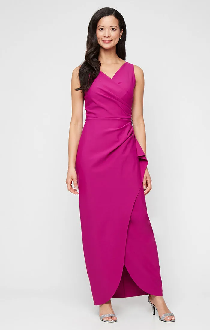 Sleeveless Compression Sheath Gown with Cascade Detail Skirt and Beaded Hip Detail sold by Alex Evenings