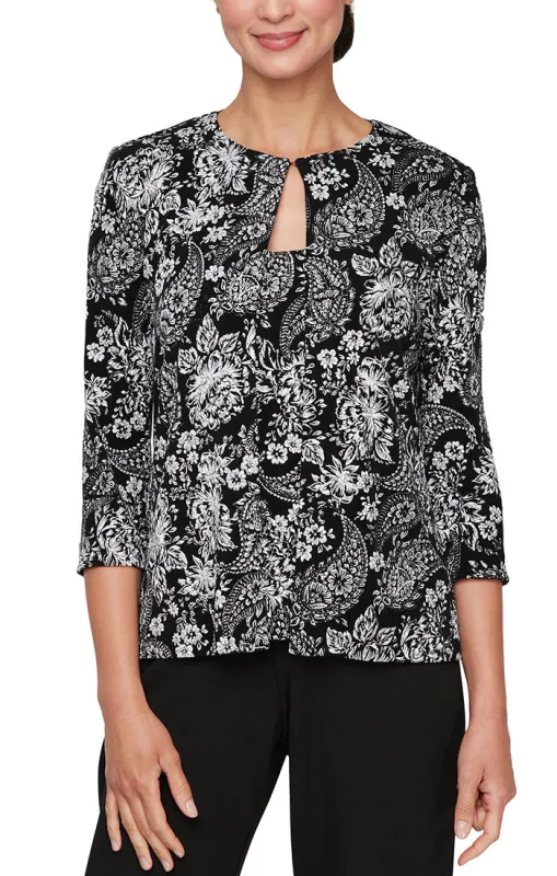 Regular - 3/4 Sleeve Glitter Printed Hook Neck Twinset with Scoop Neck Tank sold by Alex Evenings