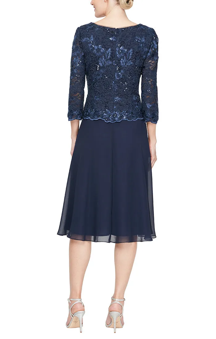 Plus - Tea Length Mock Dress with Embroidered Bodice and Full Skirt sold by Alex Evenings product image thumbnail 2