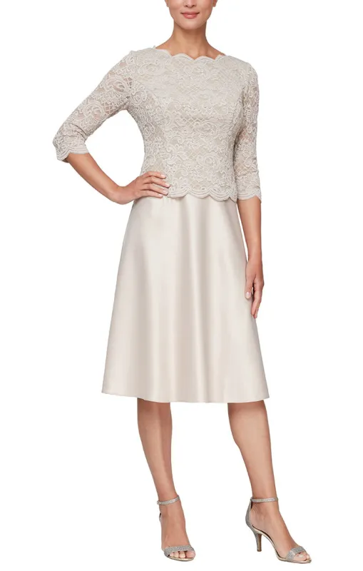 Regular - Cocktail Dress with Glitter Lace Bodice. Illusion Sleeves & Full Satin Taffeta Skirt sold by Alex Evenings