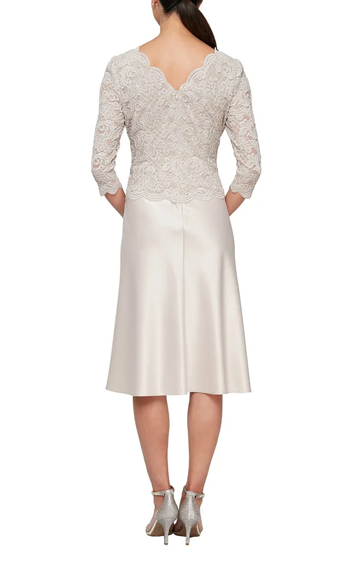 Regular - Cocktail Dress with Glitter Lace Bodice. Illusion Sleeves & Full Satin Taffeta Skirt sold by Alex Evenings product image thumbnail 2