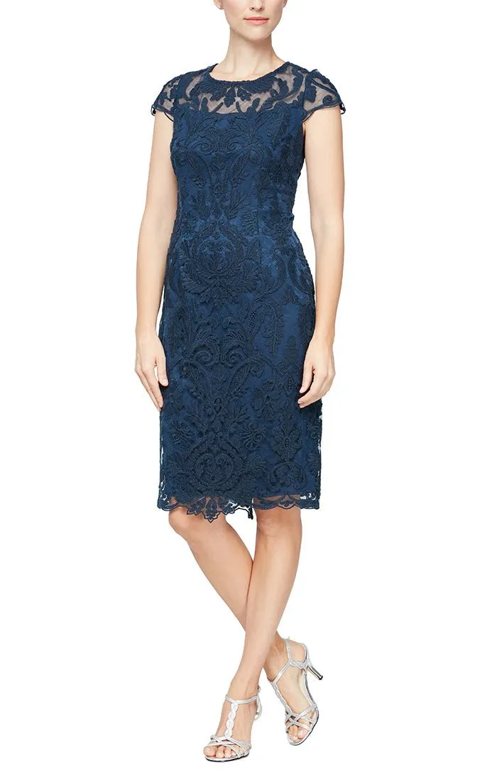 Regular - Short Embroidered Cap Sleeve Dress sold by Alex Evenings