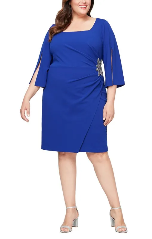 Plus - Crepe Sheath Dress with Square Neckline & Split Sleeves sold by Alex Evenings